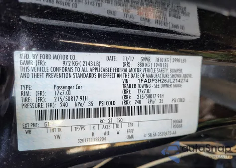 2018 Ford Focus from USA, damaged, VIN 1FADP3H26JL214274